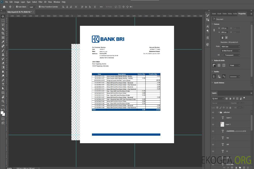 Modèle de relevé bancaire de l'Indonesia Bank Rakyat Indonesia (BRI) au format de fichier .xls et .pdf template